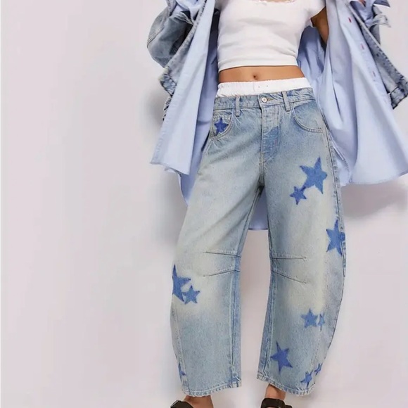 Star Pattern print Denim Jacket barrel Jeans - Picture 4 of 4